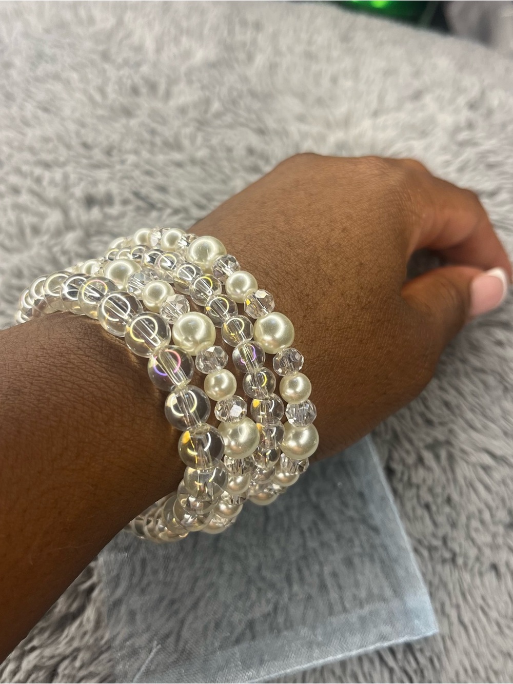 Hand Crafted Clear Crystal and Pearl Wrap Bracelet